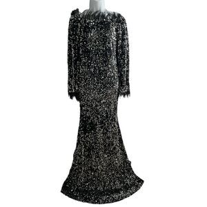 NEW FASHION Bodycon Sexy Dresses Women Off Shoulder Feather Long Dress Size XL